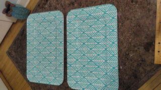 2 Turquoise & White Plastic Serving Trays - 15"x10" Rectangle Serving Platters