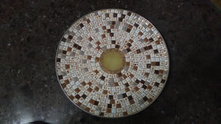 MCM Ceramic Mosaic Tile Hanging Decor Art Dish Plate~WHITE/Brown/GOLD~11.5”