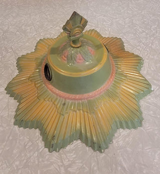 Art Deco brass starburst 2 light flush mount fixture
