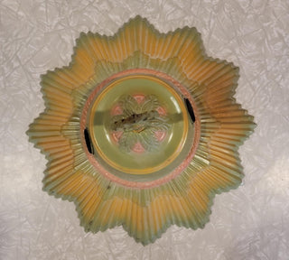 Art Deco brass starburst 2 light flush mount fixture