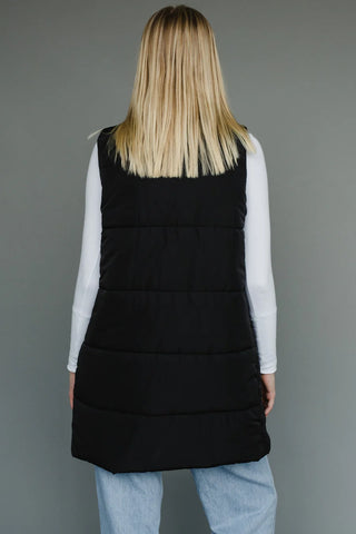 Black Long Puffer Vest – Women’s Quilted Fall & Winter Vest - Large