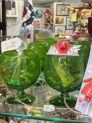 MBP Brandy Snifters Blown Glass Frosted Green (CB?) Set of Two