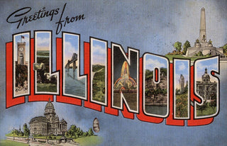 Vintage Illinois Postcard Sticker 3" x 2"