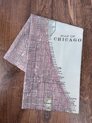 Chicago Illinois Map Waffle Weave Kitchen Towel Tea Towel