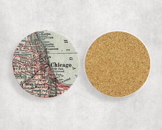 Vintage Map of Chicago Coaster - 4.25"