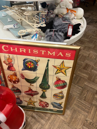 Christmas VTG Art Ornaments Poster Framed