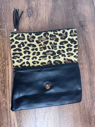 Fold Over Leopard Print Clutch