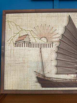 Vintage, large string art with nails. Sailboat