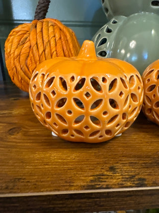 3.5" Ceramic LED Pumpkin Lights with Timers