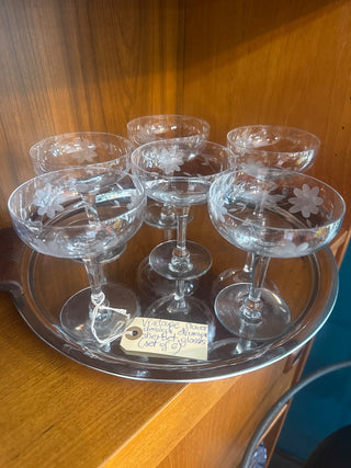 Vintage,flower design champagne/sherbet glasses ( set of 6)