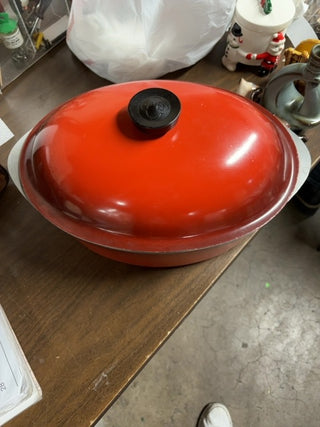 Large Vintage Club Aluminum Red Orange Enamel 5 Qt. Dutch Oven with Lid