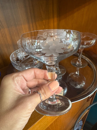 Vintage,flower design champagne/sherbet glasses ( set of 6)