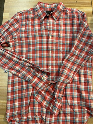 Orange plaid cotton button down