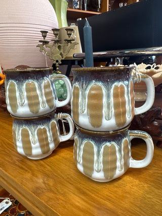 Vintage, drip glaze stoneware mugs (set of 2) Made in Japan