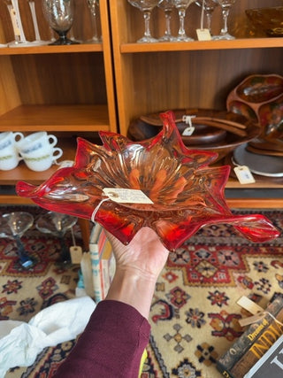 Vintage,hand blown Murano style red / orange bowl/ platter