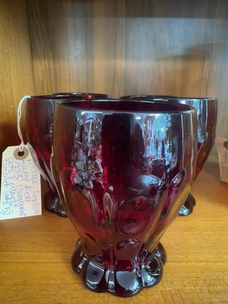 Vintage, rare Fenton Ruby red 1933 thumbprint dots & panels tumbler ( set of 5)