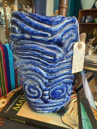 Vintage,Mcm pottery vase glazed in cobalt blue.