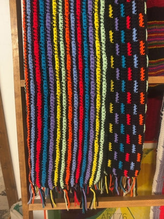 Vintage, double sided afghan/ throw blanket with fringe