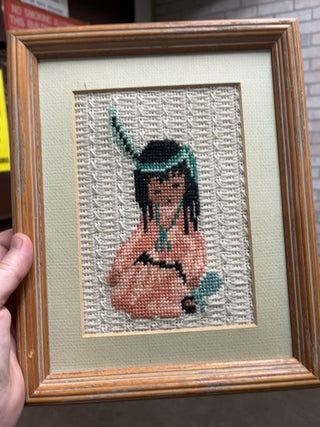 Embroidered Indian girl, framed