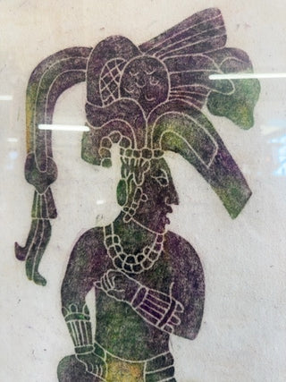 Vintage, framed art print Mayan figure