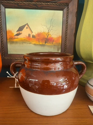 Vintage,brown dipped stoneware pot