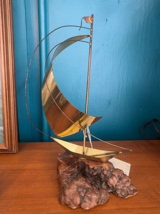 Vintage,Mcm brutalist brass sailboat sculpture