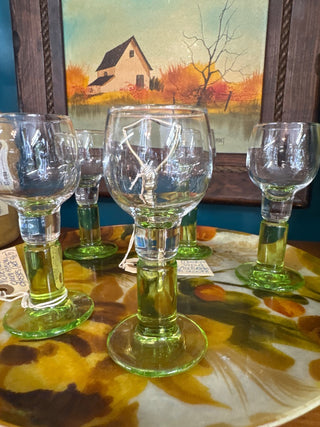 Vintage, 1970s Bormioli Rocco green,small,steam glasses