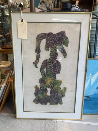 Vintage, framed art print Mayan figure