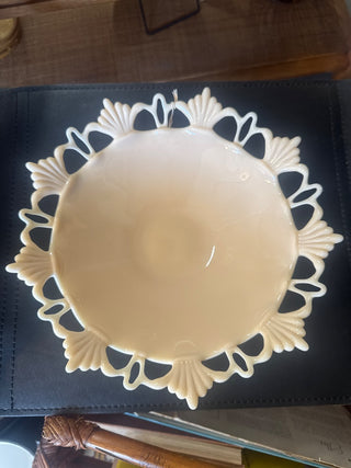 Vintage,Westmoreland milk glass, footed bowl with petal design