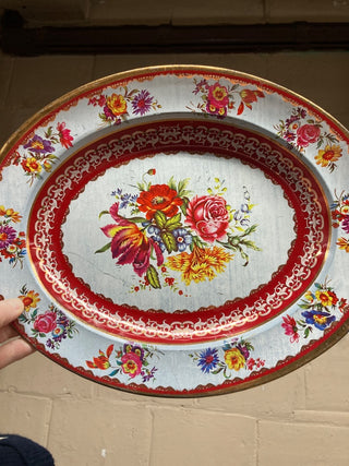 Vtg metal floral tray