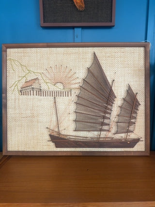 Vintage, large string art with nails. Sailboat