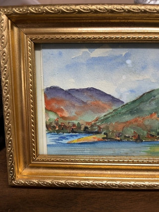 Watercolor mountain lake, framed