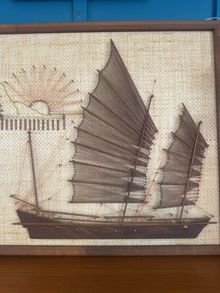 Vintage, large string art with nails. Sailboat