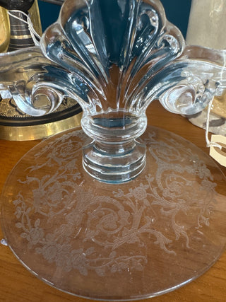 Vintage, 1940 s elegant,Orchid etching pattern,crystal glass 2 light candle holder