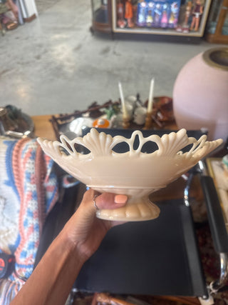 Vintage,Westmoreland milk glass, footed bowl with petal design