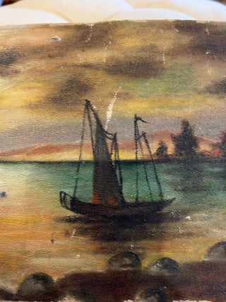 Boat and Windmill print on board