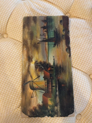 Boat and Windmill print on board