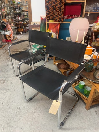 Mcm,Loewenstein/Oggo Cantilever black and chrome arm chairs ( set of 2)