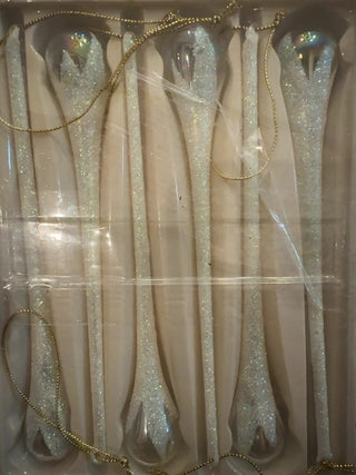 Vintage,glitter glass icicle teardrop ornaments ( set of 6)