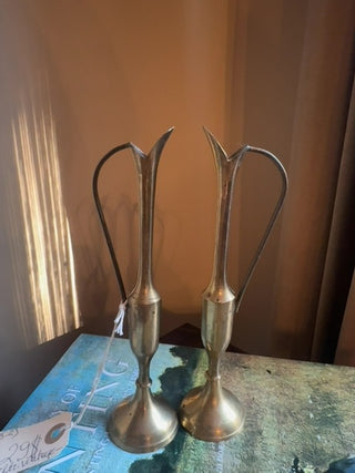 Vintage, Mcm skinny tall vases ( set of 2) made from brass