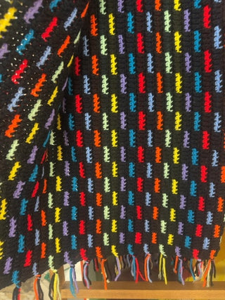 Vintage, double sided afghan/ throw blanket with fringe