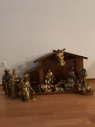 Vintage Paper Mache Gold Japan Nativity Set (Stable and 12 Pieces) PRICE IS FIRM