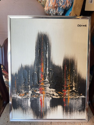 Mcm, vintage abstract oil painting signed by artist Devine