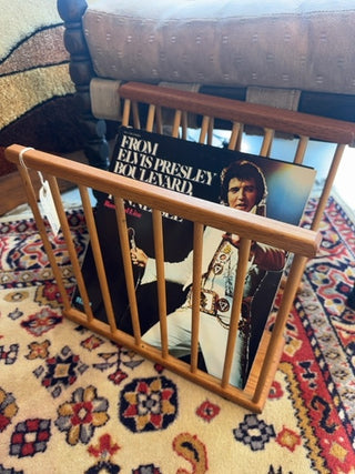 Vintage, Mcm Modern 24 spindle wooden record/ magazine rack
