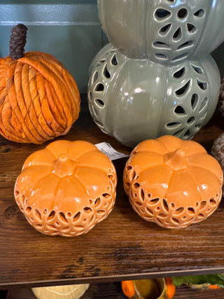 3.5" Ceramic LED Pumpkin Lights with Timers