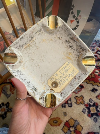 Mcm,Plymouth ceramic ashtray white and gold