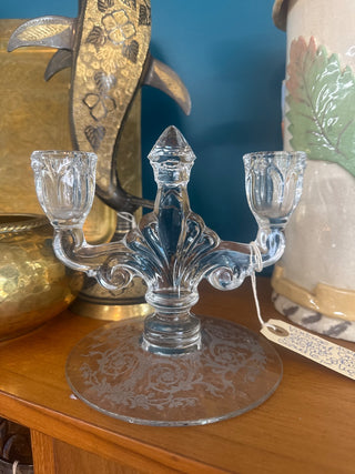 Vintage, 1940 s elegant,Orchid etching pattern,crystal glass 2 light candle holder