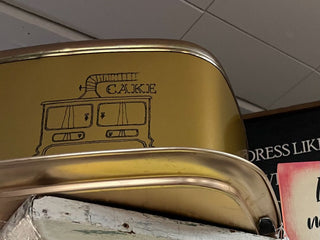 VTG MCM Square Metal Cake Carrier-Stove & "Cake" Graphic