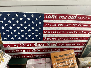 Take Me Out To B-Game USA Flag Wood Sign-New