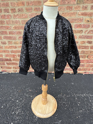 Black Sequin Zip Up Jacket - 3T